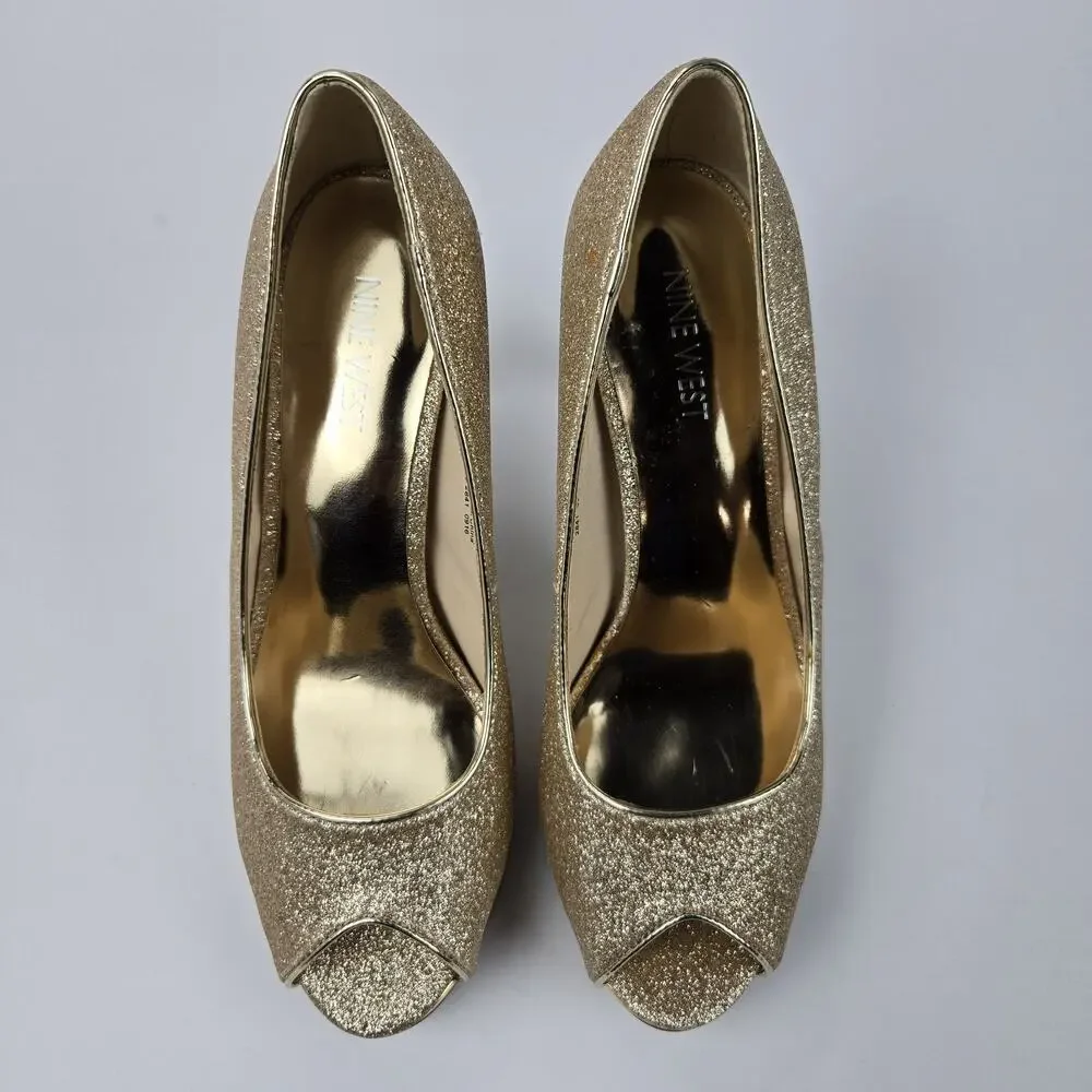 NINE WEST Tan Pumps Size 8M Gold QUALITY MAN MADE MATERIAL